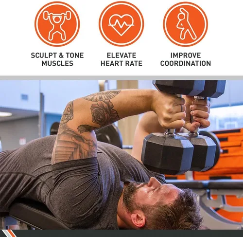 Miniatura 2 de Body Sport Mancuernas hexagonales con revestimiento de goma, par de mancuernas para ejercicios, equipo de entrenamiento de fuerza, accesorios