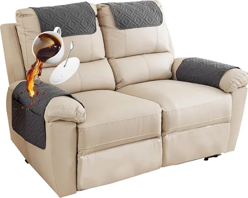 Miniatura 28 de Funda para Reposabrazos de Sofá, Funda para Reposacabezas de Silla Reclinable, Funda de Sillón con Bolsillos, Protector de Muebles Acolchado Beige