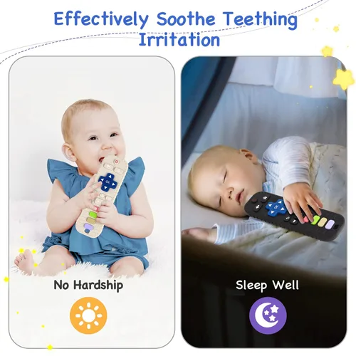Miniatura 5 de Hooku Paquete de 2 mordedores de silicona para bebés de 0 a 6 meses, juguetes de dentición para bebés de 6 a 12 meses, juguete de control remoto