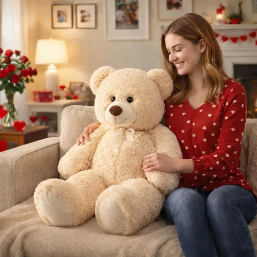 Miniatura 2 de HollyHOME Oso de peluche grande para cumpleaños y día de San Valentín, peluche para niños y novia, 36 pulgadas, color beige