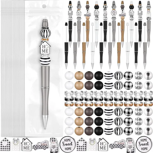 Miniatura 9 de Colarr 24 Juegos de Bolígrafos de Plástico con Cuentas DIY Kit para Hacer Bolígrafos Cuentas de Madera Surtidas Espaciador de Cristal Bolígrafo