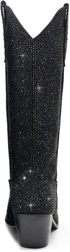 Miniatura 4 de RKQ Rhinestone Cowboy Boots for Women Wide Calf Sparkle Western Cowgirl Boots Vintage Pointed Toe Pull-UP Tabs Block Stacked Heel 5cm Wedding Party