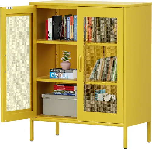 Miniatura 18 de Chshin Gabinete de Almacenamiento de Metal con Puertas, Gabinete de Acento Negro, Gabinetes de Almacenamiento de Clóset de Metal, Soporte de Medios