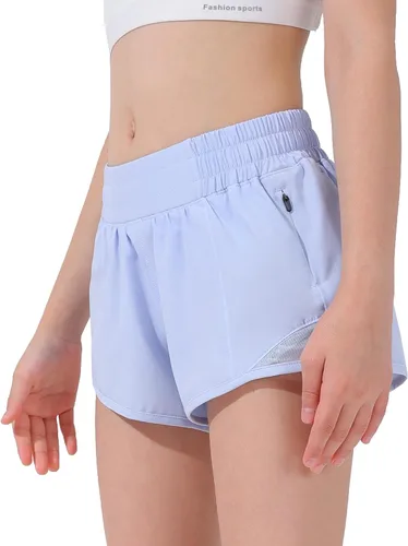 Aurefin Pantalones cortos deportivos para niñas, pantalones cortos ligeros para correr para adolescentes, niñas, pantalones cortos deportivos con