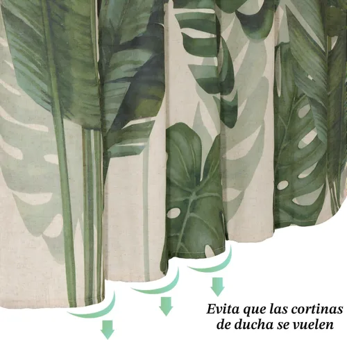 Miniatura 5 de Baccessor Cortina de ducha de lino con hojas verdes tropicales, cortinas de ducha botánicas de plátano, hoja de Monstera, palmera, repelente al Hoja