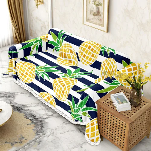 Miniatura 2 de Funda de sofá con estampado de piña a rayas, fundas de sofá para sillón, funda resistente a las manchas, protector universal de muebles