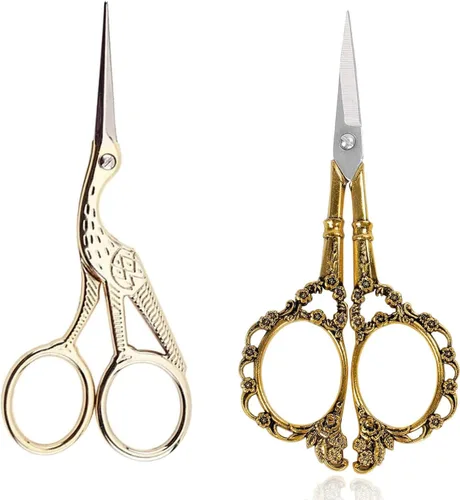 BIHRTC Tijeras doradas estilo Vintage con diseño de flor de ciruelo y tijeras clásicas con diseño de grulla para bordado, costura, manualidades,