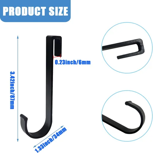 Miniatura 2 de Gancho en J para estantería de alambre, 20 ganchos de rejilla de aluminio, ganchos en S resistentes para colgar utensilios de cocina, cucharas, Negro