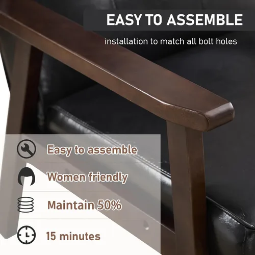 Miniatura 6 de Bonzy Home - Sillón de acento de cuero sintético estilo mitades de siglo moderno para sala de estar Silla con estructura de madera sólida y Negro