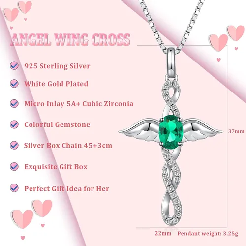 Miniatura 2 de ZDaoBen Star Cross Necklace Angel Wing Infinity Cross Pendant 925 Sterling Silver CZ Diamond Cross Necklace Women Birthstone Cubic Zirconia Cross