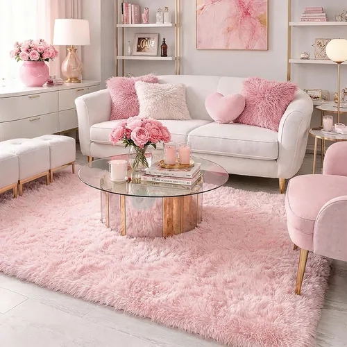 Miniatura 8 de Alfombras de área rosadas para dormitorio de niñas, decoración de sala de estar, alfombra mullida y esponjosa shag de 4x6 para habitación de niños
