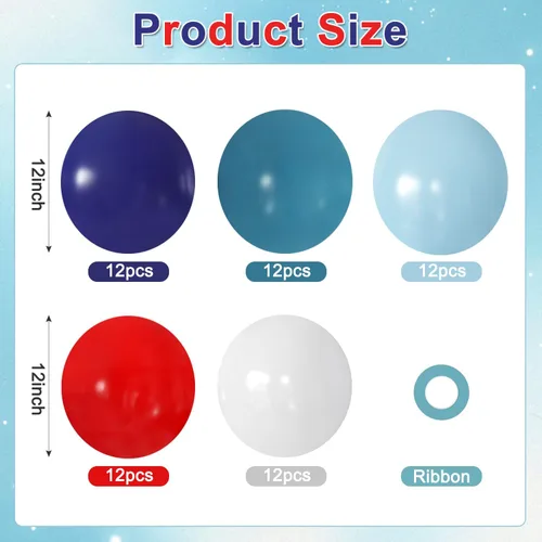 Miniatura 2 de Globos rojos, azules y blancos, 60 globos de 12 pulgadas, color rojo, azul marino, azul claro, azul polvoriento, blanco, para béisbol, fiesta