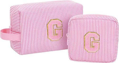 Miniatura 17 de MONSTINA Cesta de Pascua para adolescentes, bolsa de maquillaje con inicial, bolsa de cosméticos personalizada para niñas y mujeres, bonita bolsa