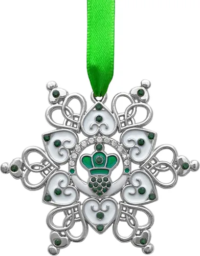 Miniatura 7 de Adorno de Navidad irlandés – Claddagh – Copo de nieve irlandés – Filigrana de metal y joyas – Bolsa de almacenamiento de regalo incluida mide 3 x 3
