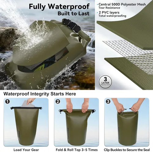Miniatura 3 de MARCHWAY - Bolso seco flotante e impermeable 1.32/2.64/5.28/7.93/10.57 galones, parte superior enrollable, mantiene secos equipos de kayak rafting