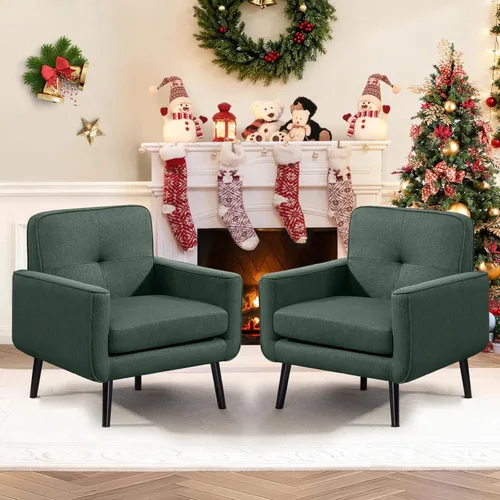 Miniatura 10 de Sillón moderno de acento de mediados de siglo, silla de piel sintética PU con estructura de madera, sillón acogedor para lectura con respaldo cómodo