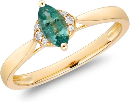 Miniatura 3 de Gin & Grace Anillo de oro amarillo de 14 quilates con esmeralda natural de Zambia con diamantes naturales para mujer. Joyería hecha a mano de pera