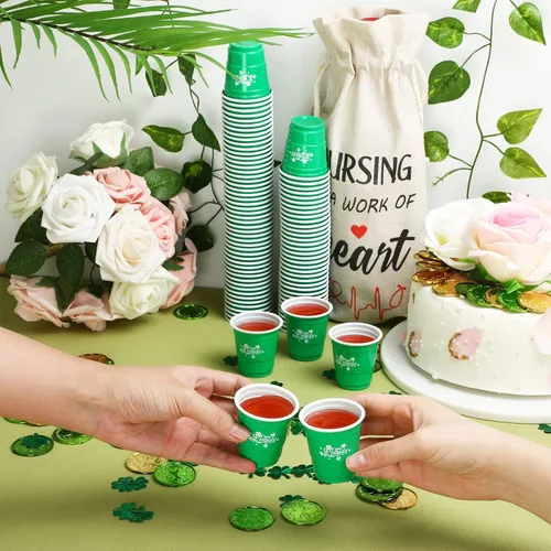Miniatura 5 de Gerrii 100 vasos de chupito de 2 onzas para el día de San Patricio, desechables de plástico, regalos de fiesta de San Patricio para cumpleaños