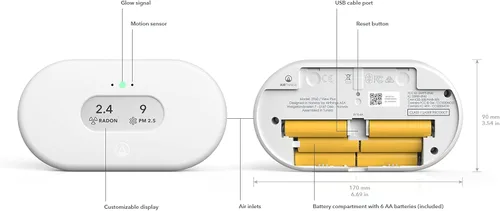 Miniatura 14 de Airthings 2960 View Plus - Monitor de calidad del aire y radón alimentado por batería (PM, CO2, VOC, humedad, temperatura, presión)