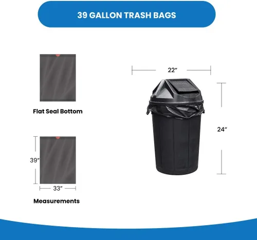 Miniatura 6 de Reli. Bolsas de basura de 39 galones con cordón (100 unidades) bolsas de basura grandes con cordón de 39 galones, capacidad de 39 galones, hojas