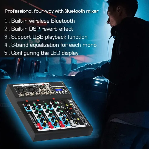 Miniatura 7 de Depusheng HT4 Bluetooth compatible con Bluetooth - Consola digital profesional para DJ con mezclador USB de 4 canales, tableros de mezcla