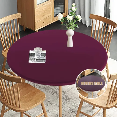 Miniatura 25 de Obstal Mantel Redondo Ajustable, Mantel Reversible Impermeable Resistente a las Manchas Elástico Extensible, Cubierta de Mesa Fácil de Limpiar
