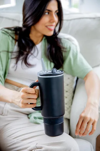 Miniatura 2 de Ello Port - Vaso de 40 onzas con asa de transporte y asa integrada, botella de agua reutilizable de acero inoxidable aislada al vacío, taza de viaje