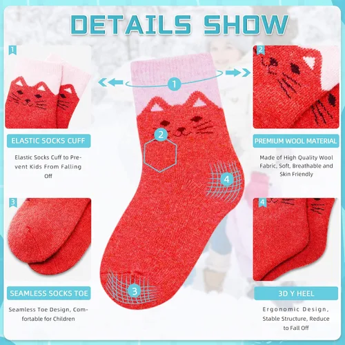 Miniatura 4 de Eocom - Medias de invierno cálidos de lana para niños y niñas, 6 pares