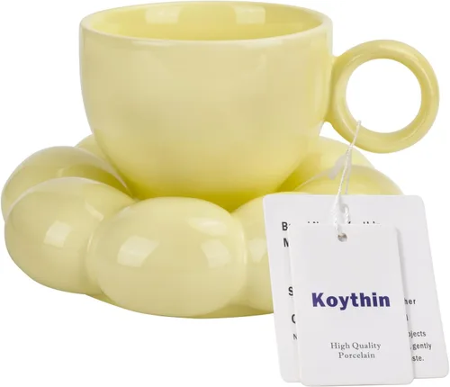 Miniatura 9 de Koythin - Juego de taza de café de cerámica con platillo, taza creativa y linda con posavasos de girasol para oficina y hogar, apta