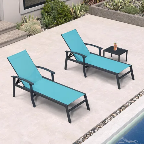 Miniatura 13 de PURPLE LEAF Oversized Chaise Lounge Chair Outdoor Set of 2 Extra Wide Pool Lounge Chairs 5 Adjustable Position with Armrests and Side Table Aluminum
