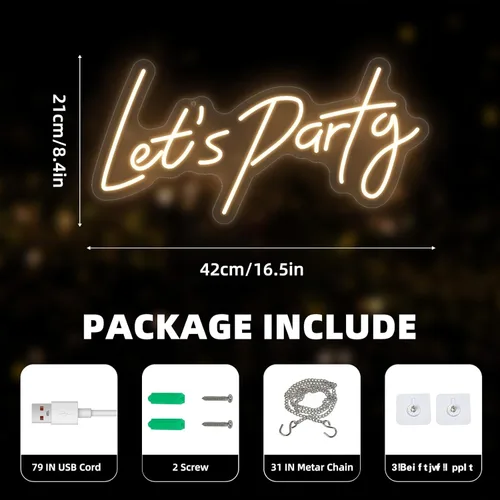 Miniatura 6 de Letrero de neón Lets Party para decoración de pared de fiesta, decoraciones de fiesta de neón LED brillantes, suministros de accesorios, blanco