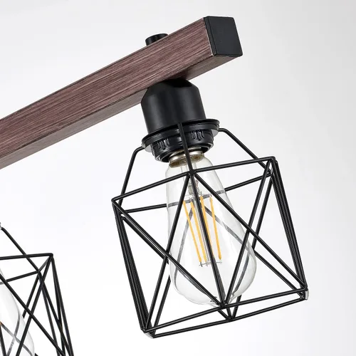 Miniatura 5 de Lámpara colgante industrial vintage de 3 luces sobre mesa, luz colgante ajustable con acabado de nogal y marco de metal negro mate, base E26