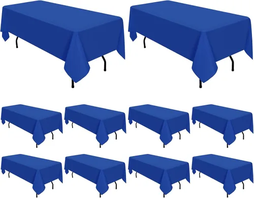 Miniatura 20 de Paquete de 10 manteles de poliéster de 60 x 102 pulgadas, manteles de poliéster beige para mesas rectangulares de 6 pies, resistentes a las manchas
