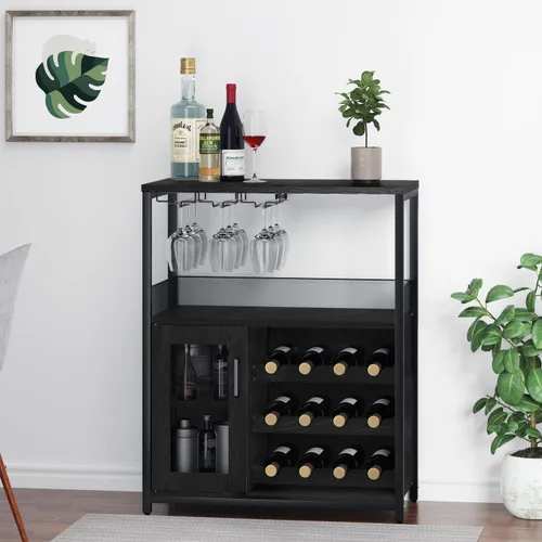 Miniatura 4 de IDEALHOUSE Armario de bar de vinos de 3 niveles con estante y cajón desmontable para vinos, aparador industrial y gabinete de buffet con soporte