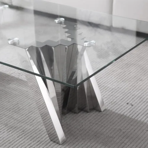 Miniatura 196 de Mesa de centro de cristal de lujo, mesa de centro de sofá de 47 pulgadas con marco de acero inoxidable dorado y parte superior de vidrio negro, mesa