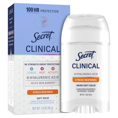 Secret Fuerza Clínica Antitranspirante Desodorante para Mujer, Respuesta al Estrés, Protección contra el Sudor y Olor 3X, Protección 72 horas,