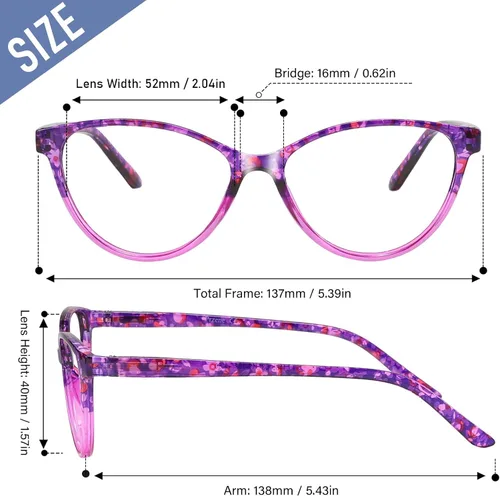 Miniatura 5 de Przene Paquete de 4 lentes de lectura con bloqueo de luz azul, lectores para mujeres y hombres con bisagra de resorte Floral Rojo/Púrpura/Rosa/Azul