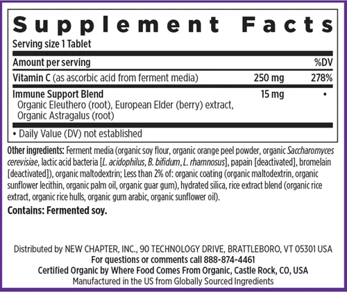 Miniatura 6 de New Chapter Vitamina C + saúco con vitamina C fermentada, hierbas integrales + protección de colágeno, 60 unidades (paquete de 1)
