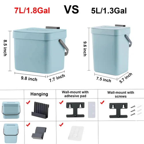 Miniatura 6 de LALASTAR Cubo de Compost de Cocina, Cubo de Basura Colgante con Tapa para Puerta de Armario de Cocina, Debajo del Fregadero, Cubo de Basura Montado
