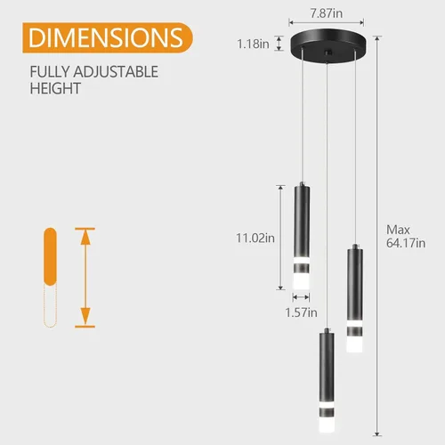 Miniatura 5 de Lámpara colgante moderna para cocina, lámpara LED regulable negra, mini iluminación colgante para isla de cocina, dormitorio, mesita de noche, luces