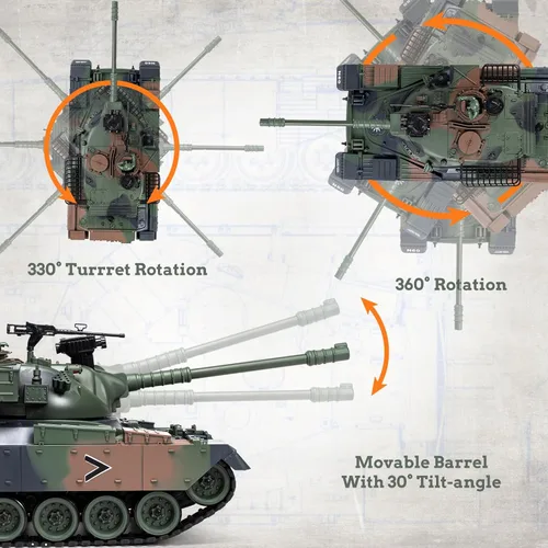 Miniatura 3 de Supdex Tanque RC 1:18, 2.4Ghz US M60 modelo de tanque de control remoto, juguete militar de batalla de 15 canales con humo, sonido ligero, Verde