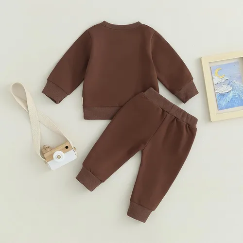 Miniatura 3 de BeQeuewll Ropa para bebé niño de otoño e invierno, 2 piezas, bloque de color, sudadera y pantalones con cuello redondo