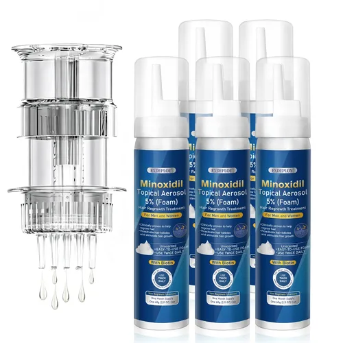 Espuma de minoxidil al 5% para hombres - paquete de 5, infundida con biotina, tratamiento para el crecimiento del cabello, apoya un cabello y barba