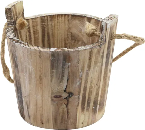 MY MIRONEY Macetas de 20 onzas, maceta de barril de madera vintage, maceta rústica sólida con asas de metal y marco para maceta de interior,