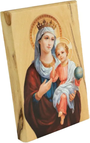 Miniatura 2 de Icono de la Virgen María Reina del Cielo de Israel, decoración de madera de olivo de Tierra Santa, placa de madera religiosa de pie sagrada, arte