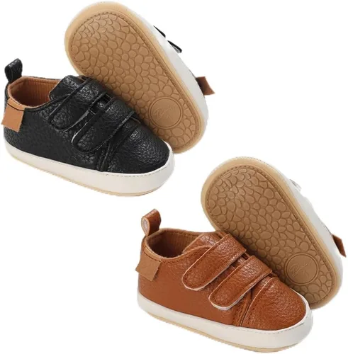 eitwo 2 pares de zapatos de bebé, para niños y niñas, suela de goma antideslizante, unisex, suaves y ligeros, zapatos de cuna para primeros pasos