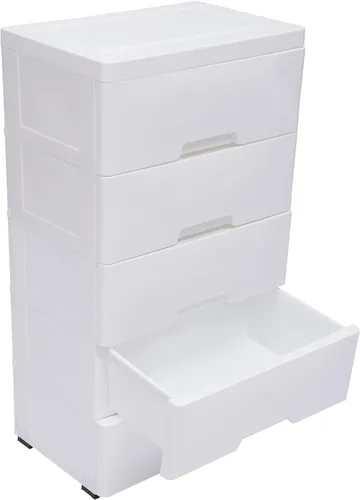 Miniatura 5 de Cajones de 5 capas con cerradura, cajonera con rueda universal desmontable, cómoda de almacenamiento de polipropileno para armario, dormitorio