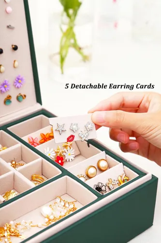 Miniatura 125 de Joyero de pendientes para mujeres y niñas, organizador de aretes de 5 capas, caja organizadora de joyas blanca con candado, collares y aretes