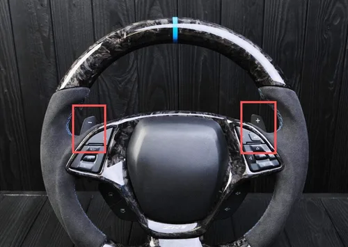 Miniatura 3 de iJDMTOY Extensiones de palanca de cambios de paleta más grandes estilo patrón de fibra de carbono forjada compatibles con Chevrolet 2014-2019 C7