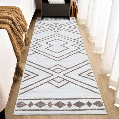Miniatura 7 de FairOnly Alfombra bohemia de 2 x 6 pies, alfombra moderna marroquí geométrica para pasillo, alfombra lavable para interiores, antideslizante